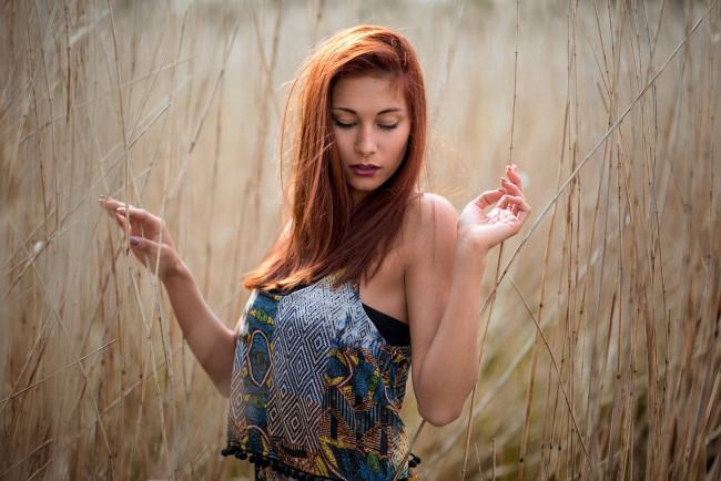 Asian redhead woman outdoor